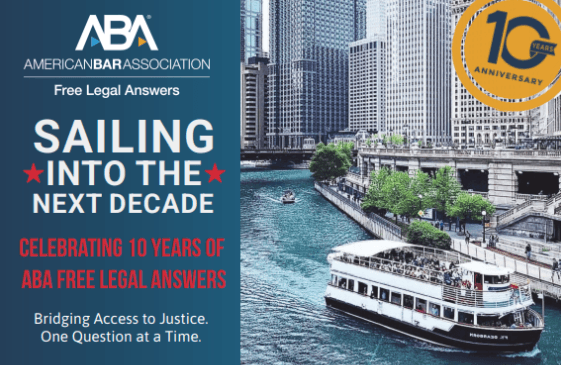 ABA Free Legal Answers logo next to an image of the Chicago River boat tour.